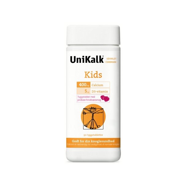 UniKalk Kids med jordb�r- og hindb�rsmag  - 90 tyggetabletter