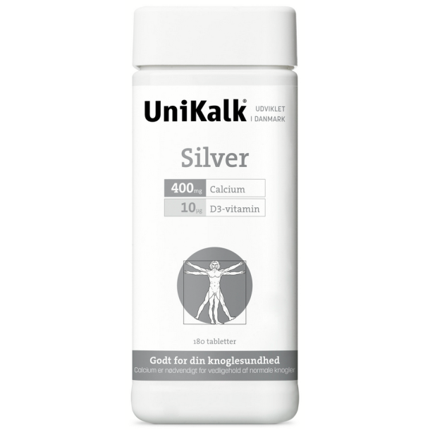UniKalk Silver m. D vitamin 400 mg. calcium + 10 mcg D-vitamin - 180 tabletter 