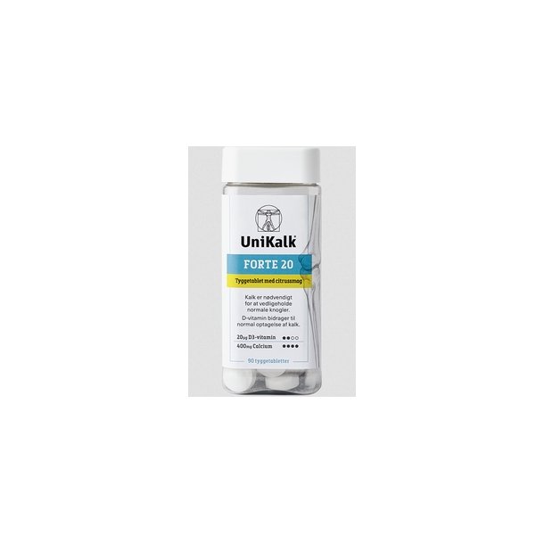 UniKalk Forte 20 m. citrussmag - 90 tyggetabletter