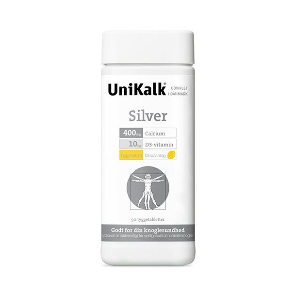 UniKalk Silver m. D vitamin med citrussmag - 90 tyggetabletter