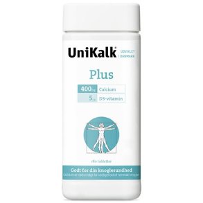 UniKalk Plus 400 mg. calcium + 5 mcg D-vitamin - 180 tabletter