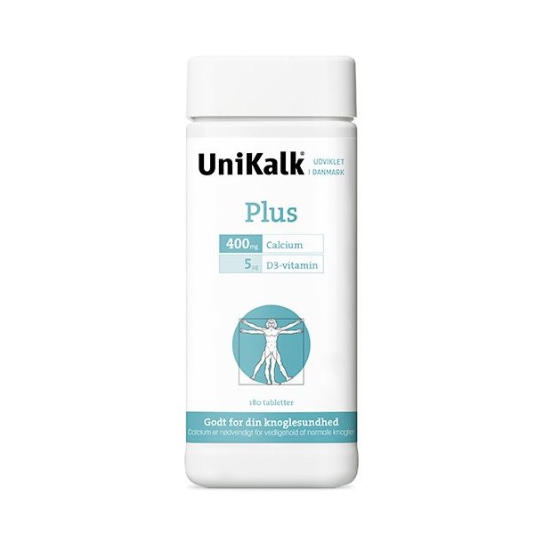 UniKalk Plus 400 mg. calcium + 5 mcg D-vitamin - 180 tabletter