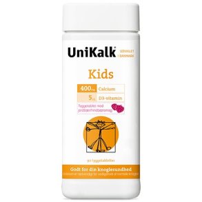 UniKalk Kids med jordbær- og hindbærsmag  - 90 tyggetabletter