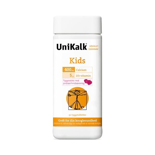UniKalk Kids med jordbr- og hindbrsmag  - 90 tyggetabletter