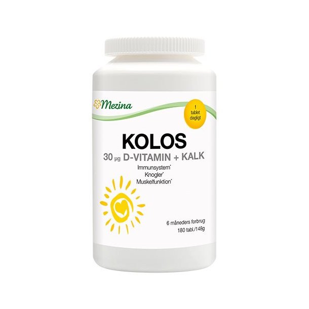 Kolos 30g D-Vitamin + Kalk - 180 tabletter