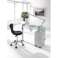 Manicurebord Logika 1 med glasbordplade, skab, skuffe og udsugning