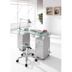 Manicurebord Logika 2 med glasbordplade, skabe, skuffer og udsugning