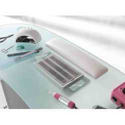 Manicurebord Logika 2 med glasbordplade, skabe, skuffer og udsugning