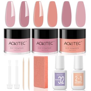 Aokitec Dipping Powder negle st, 3 farver - Pink, Yellow, Brown, Orange