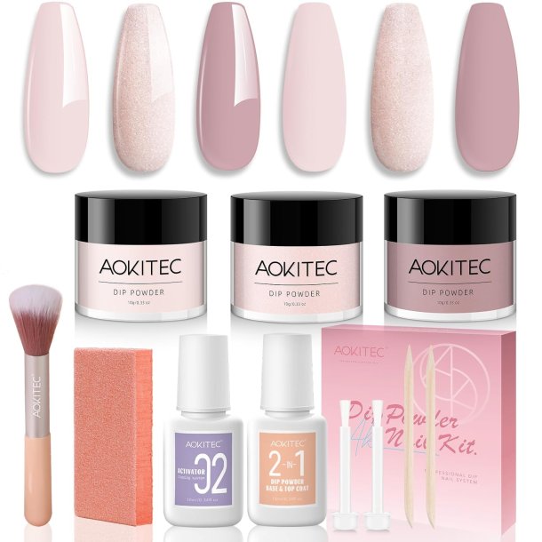 Aokitec Dipping Powder negle st, 3 farver - Nude Pink