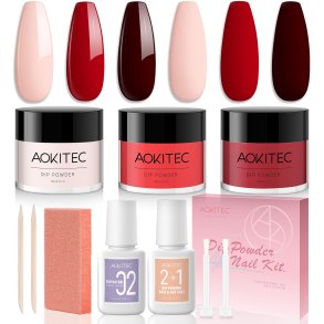 Aokitec Dipping Powder negle st, 3 farver - Pink, Red