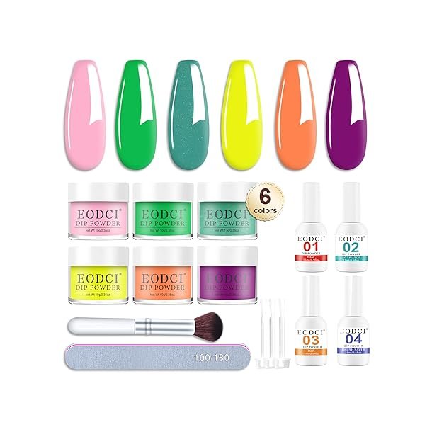 EODCI Dipping Powder negle st, 6 farver - Neon sommer