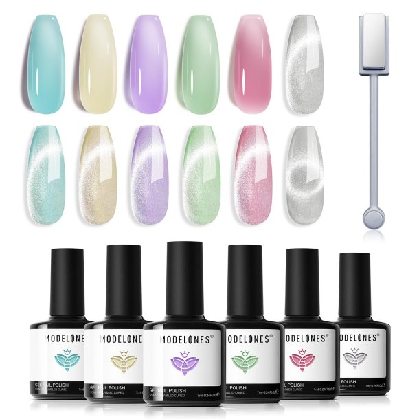 Modelones UV Gel Neglelak, Jelly Grn, Lilla, Gul, Pink og Hvid - 6 stk.