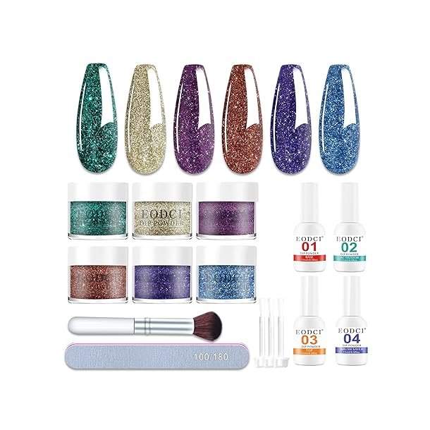 EODCI Dipping Powder negle st, 6 farver - Glitter
