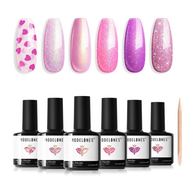 Modelones UV Gel Neglelak, Lilla og Pink - 6 stk.