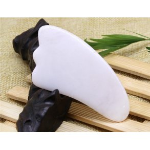Gua Sha Massageredskab i Naturlig Hvid Jade  - 11,5 cm.