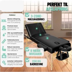 Luksus massagebriks 3 zoner  inkl. hoved- og armsttte - 10 cm. polstring