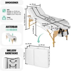 Luksus massagebriks 3 zoner  inkl. hoved- og armsttte - 10 cm. polstring