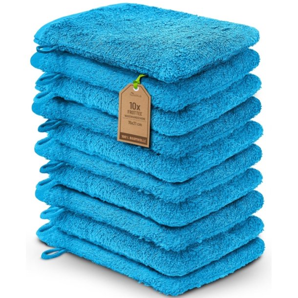 Frott vaskehandsker 100 % bomuld, Turkis - 10 stk.