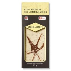 koladen Chokolade hvid lemon/lakrids  - 75 g. 