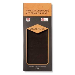 koladen 72% Chokolade Orange/Knas, kologisk - 75 g.