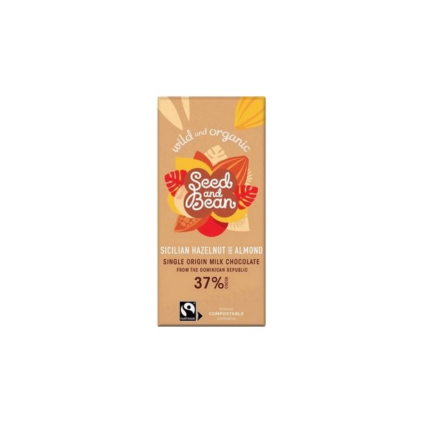 Seed & Bean Mlkechokolade 37% Hasselnd & Mandel  - 75 g.