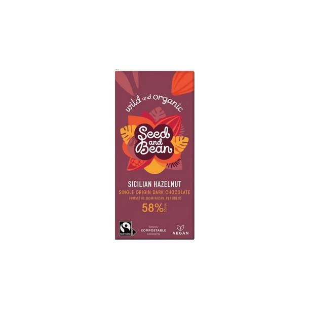Seed &amp; Bean Mrk Chokolade 58% Hasselnd  - 75 g.
