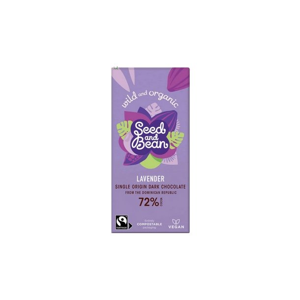 Seed & Bean Mrk chokolade 72% m. Lavendelolie  - 75 g.