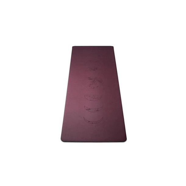 Yogi & Yogini Yogamtte af Naturgummi med Mnens Faser, Blomme - 183 x 61 x 0,3 cm.