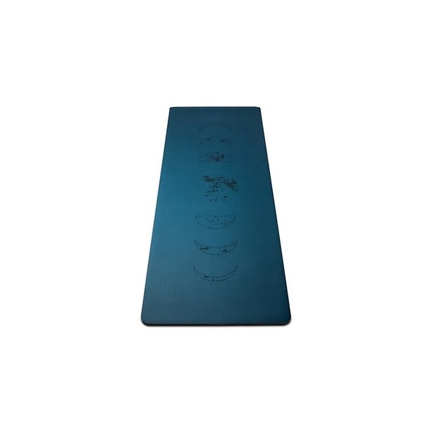Yogi & Yogini Yogamtte af Naturgummi med Mnens Faser, Petrol - 183 x 61 x 0,3 cm.