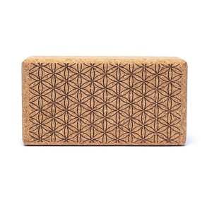 Yogablok Flower of life i kork - 23 x 12 x 7,5 cm.