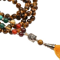 Malakde med tigerje- og 7 chakraperler m. Buddha - 108 perler