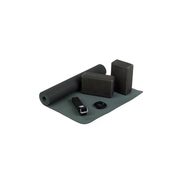 Bodhi Yogast FLOW med mtte, blokke og blte - Sort/Mrkegr