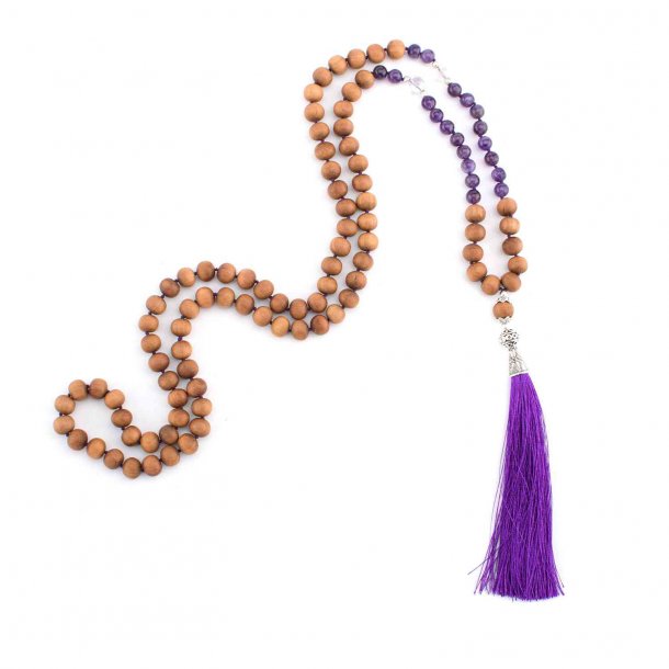 Malakde med Amethyst og Sandeltr - 108 perler