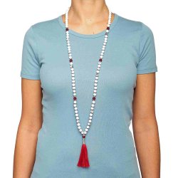 Malakde med Hvid Okenit og Rd Onyx - 108 perler